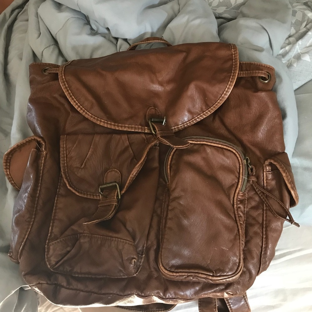 Brown leather backpack